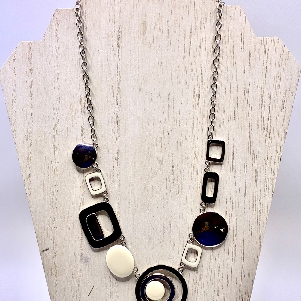 Vintage Retired Lia Sophia “My Moon” Enamel Geometric Necklace 16” - 19” Inches